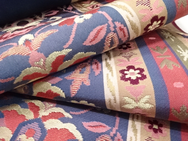  アンティーク　本場筑前博多　花更紗模様織り出し　名古屋帯地反物